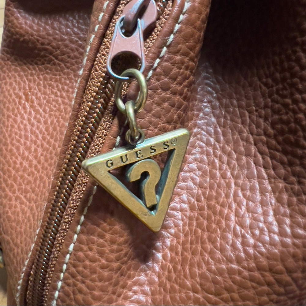 Guess Vintage Brown Leather Drawstring dual Pocket magnetic Closure Backpack Bag - Picture 8 of 15
